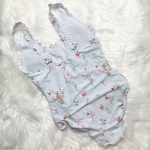 ✨ Jane Flirty Pastel Blue Scalloped Double Lined Vintage Floral One Piece Sz S - Picture 4 of 9